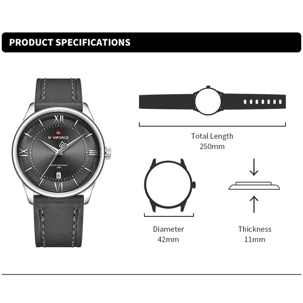 Naviforce Original Men Simple Quartz Watch Genuine Leather Strap 30m Waterproof Calendar Daily Casual Men Watch Gift NF9272L