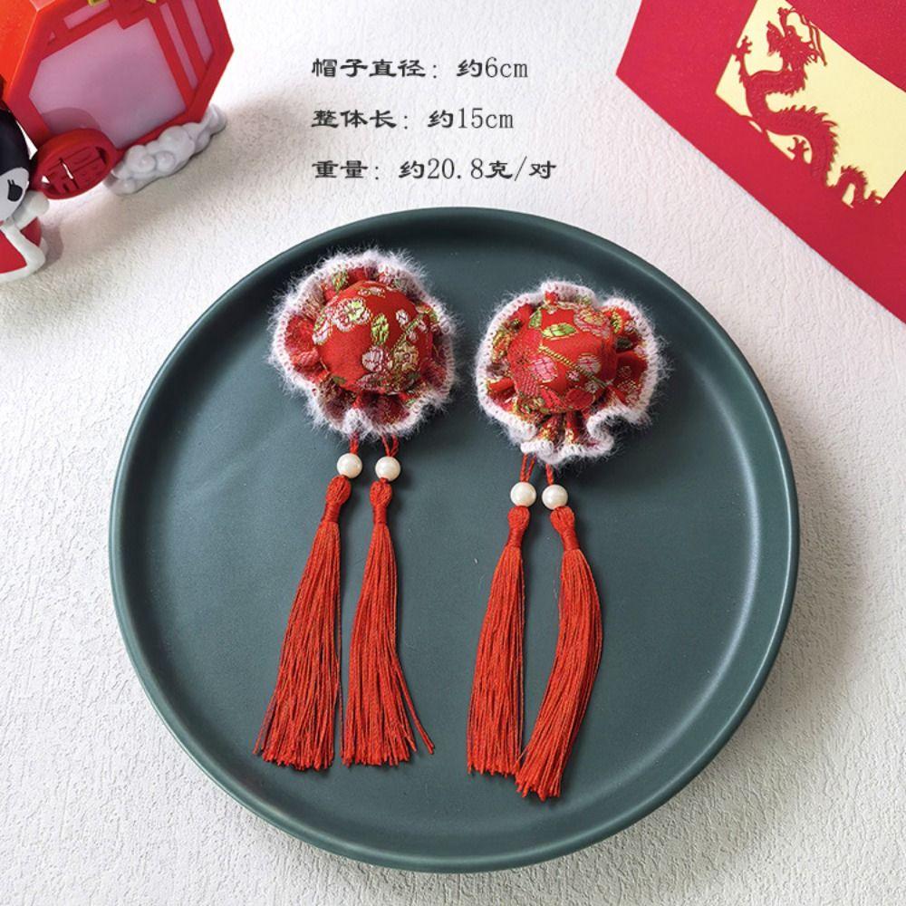 Tassel Children Red Bow Hairpin Cat Ears Hanfu Hair Sticks Chinese New Year Headwear  Children