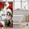 Christmas Cat Shower Curtain Cute Pet Cat Animal Bathroom Shower Curtain Sets, Xmas Decor Christmas Hat Fabric Shower Curtain