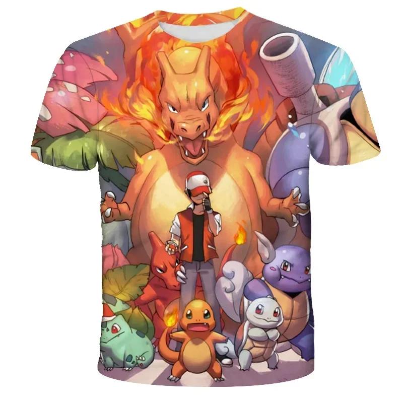 2025 Children's 3D Short-sleeved Cosplay Anime Pikachu T Shirt Fashion Casual T-shirt Pokemon Boys and Girls T-shirt Children's Clothing 7-13