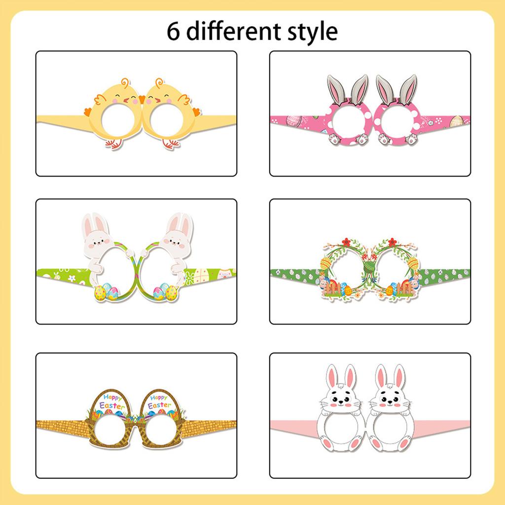Easter Rabbit Paper Glasses Party Photo Props 6pcs/set - 300g White Card Material for Festive Decoration