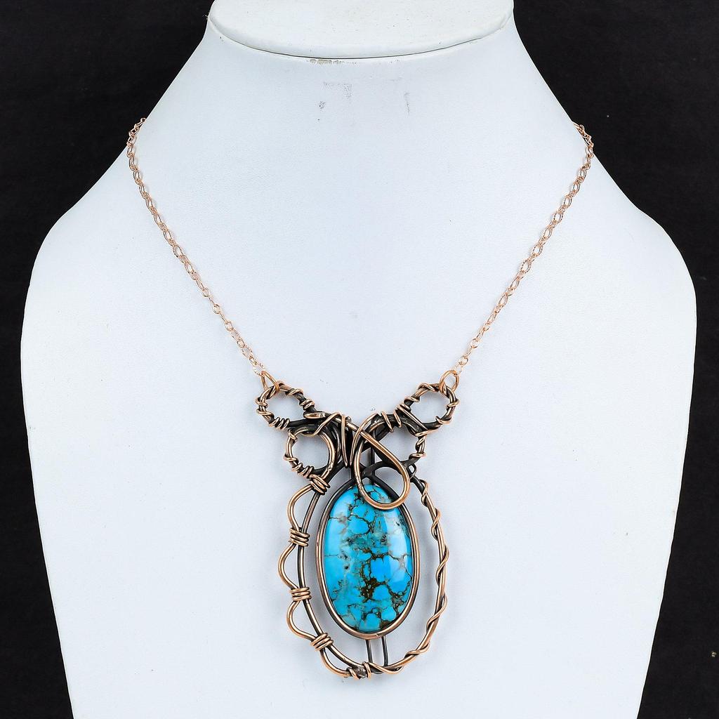 Tibetan Turquoise Necklace Copper Wire Wrapped Necklace Handmade Copper Jewelry Adjustable Chain Necklace Gemstone Necklace Gifts For Mother