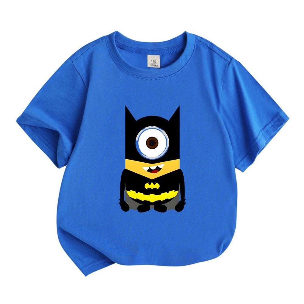 Kids Boys Girls Crew Neck Short Sleeve 100% Cotton T-Shirt, Cute Single Eye Superhero Bat Themed Cartoon Printed Casual Summer Tops for Little Childre