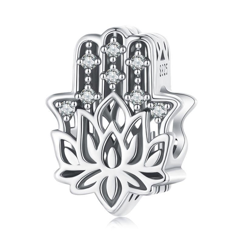 WOSTU Real 925 Silver Heart Beads Flower Retro Pattern Charms Pendant Fit Original DIY Bracelet Necklace Silver Jewelry