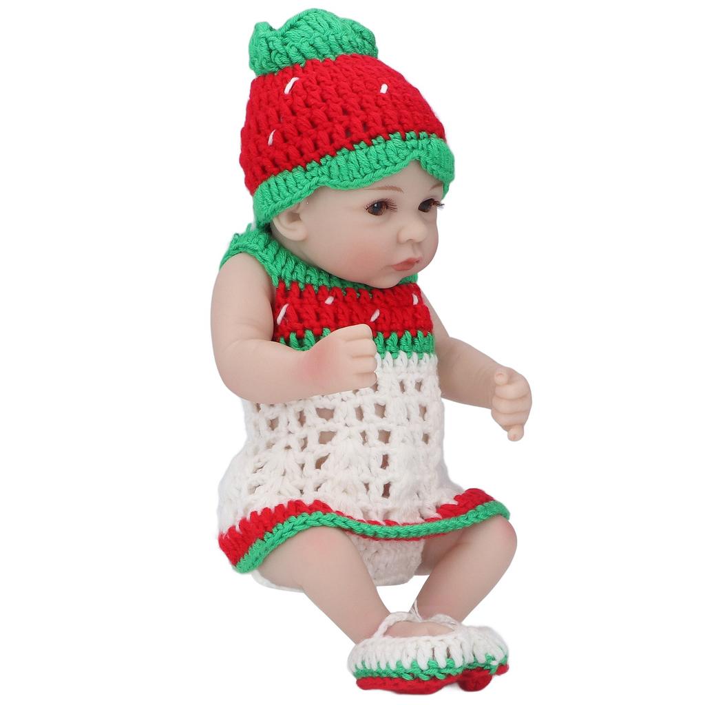 Newborn Baby Doll 10 Inch Silicone Cute Lifelike Infant Doll with Knitted Clothes Birthday GiftEyes
