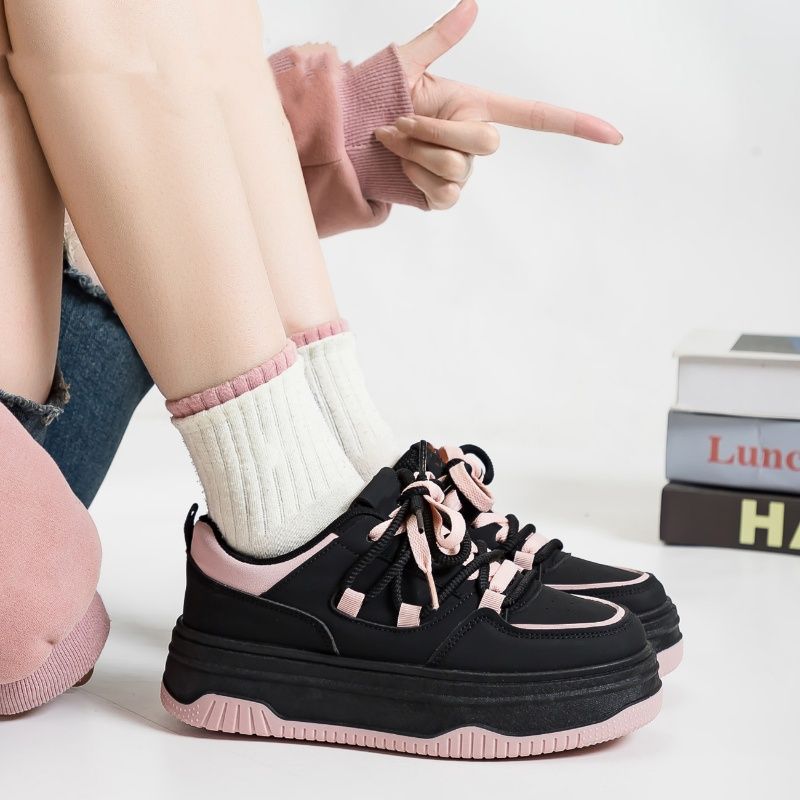 Popular Niche Original Black Powder Shoes Women's 2025 New Casual Spring Women's Shoes Versatile Platform Sports Board Shoes