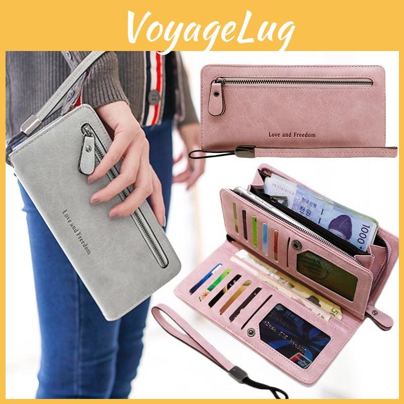 Damen Luxuriöse Leder Reißverschluss Lange Geldbörse Mit Großer Kapazität Und Riegel Handtasche