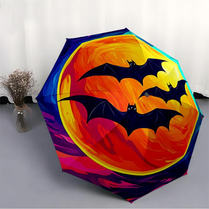 1pc Bat Moon Automatic Folding Umbrella Compact Lightweight Travel Umbrella with 8-Rib Sturdy Frame, Windproof & Self053
