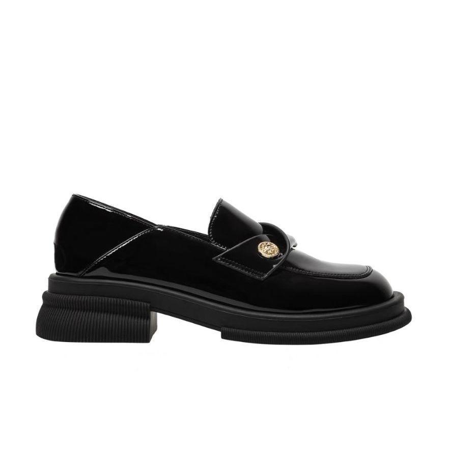 Small Gold Coin Platform Loafers Women's 2025 Autumn New Soft-soled Thick Heel Black British Style Small Leather Shoes Single Shoes