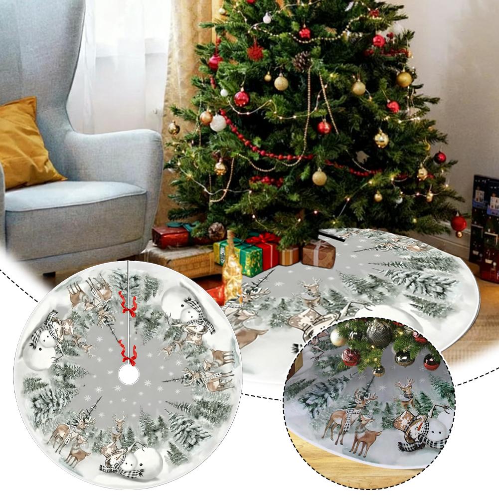 120CM Christmas Tree Skirt Decorations Snowman Large Size Reindeer Fabric Snowflake Pattern Holiday Home Decor Party Gift Pad