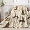 Christmas Vintage Reindeer Forest Flannel Blanket, Soft Warm Polyester Modern Style, All-Season for Napping Camping Traveling