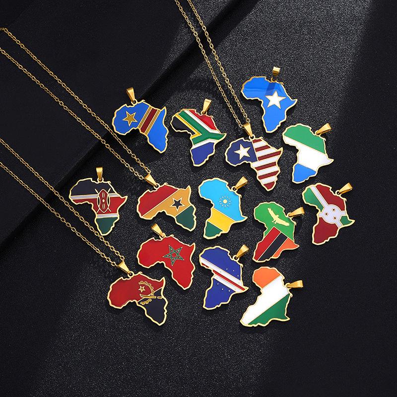 HY European and American Stainless Steel African Diamond Drop Necklace with Bamboo Chain Unisex Gift Jewelry