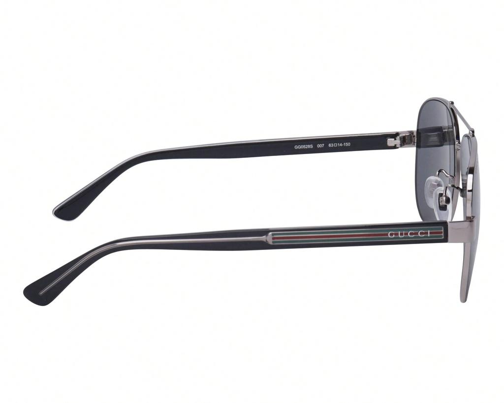 Gucci GG0528S 007 Men's Aviator Sunglasses - Silver Metal Frame & Grey Lenses
