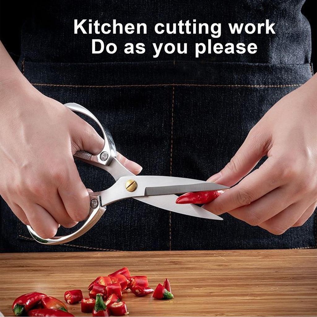 Kitchen Scissors Stainless Steel Powerful Chicken Bone Scissors Multifunctional Fish Cutter Dedicated Household Food Scissors