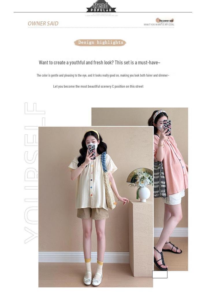 2026 Korean Puff Sleeve Doll Shirt & Belly Support Shorts Set