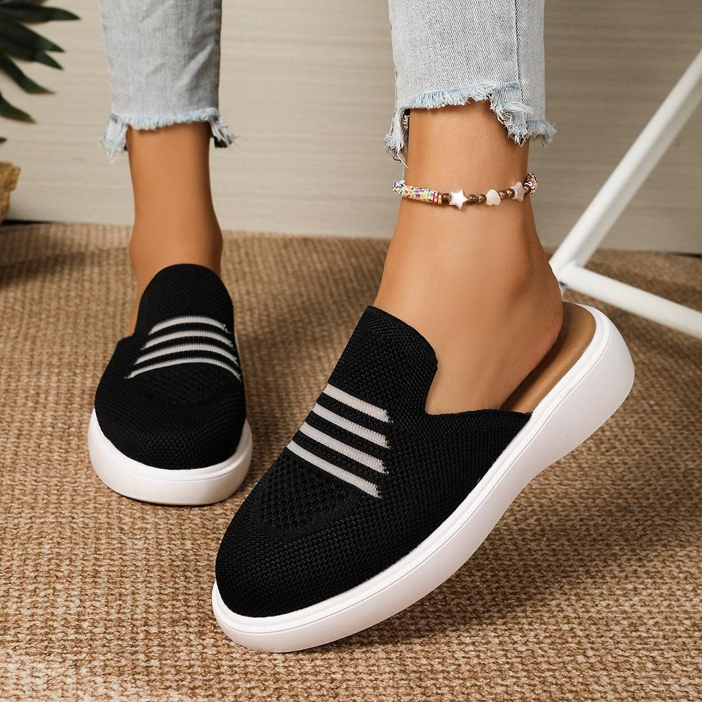 Foreign Trade New Summer Knitted Mesh Bag Head Thick-soled Slippers Women's Large Size Hollowed-out Muller Half-tray Lazy Shoes Wish