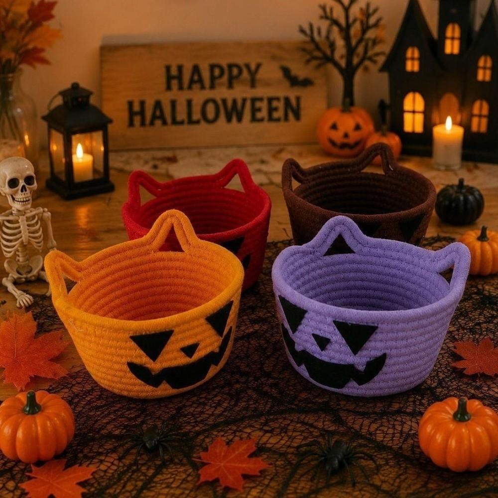 Foldable Halloween Crochet Storage Basket Tabletop Decorative Container Bedroom