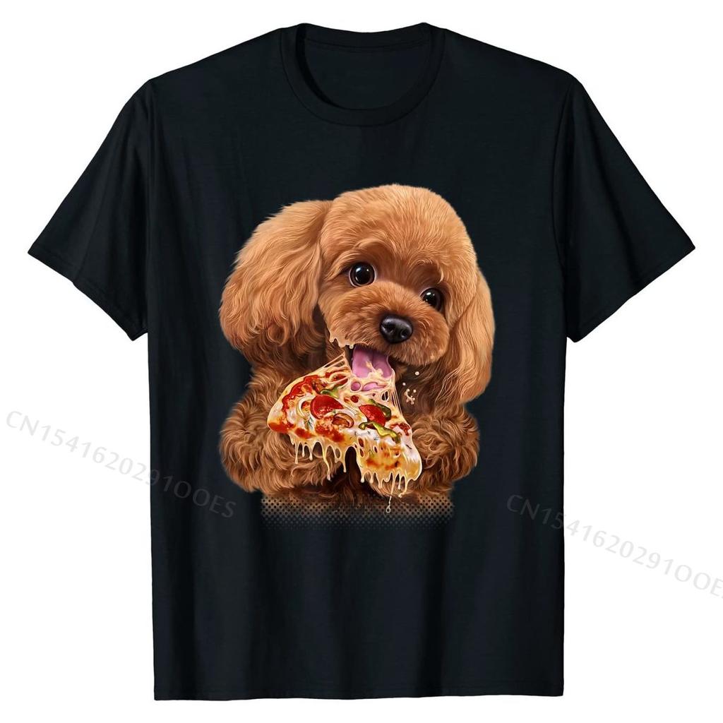 Hungry Poodle Puppy Devouring Pizza, Dog - T-Shirt Cotton Tops Shirts Custom Hot Sale Party T Shirts
