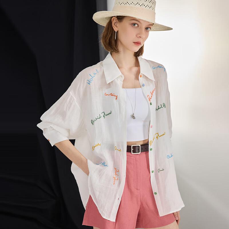 Women s Ramie French Lapel Embroidered Shirt XL