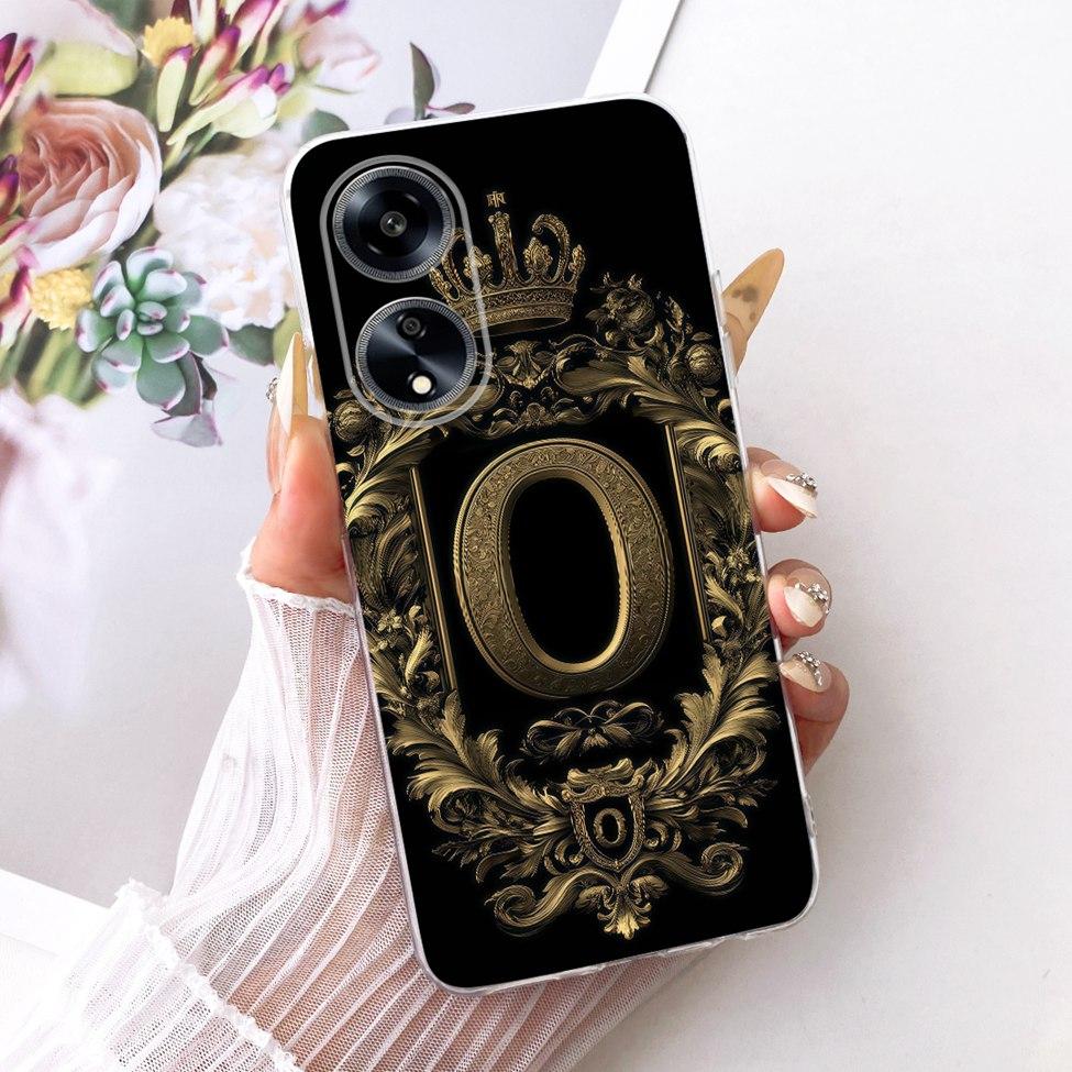 Transparent For Oppo PHS110 Cover For Oppo A1 5G Case Luxury Crown A-Z Letters 2D Flat Pattern Soft Phone Case