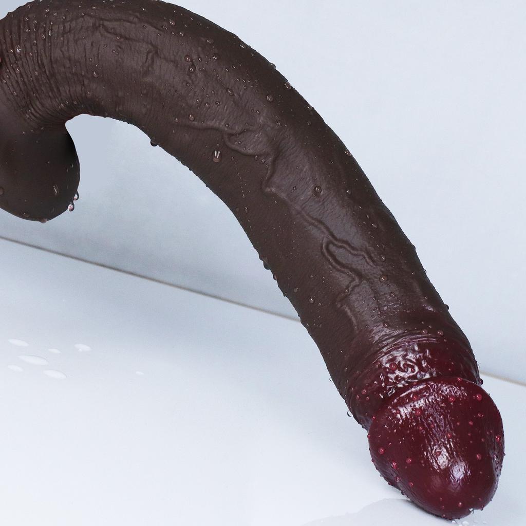 Curved Realistic Long Silicone Dildo, Flexible Bendable Design with Strong Suction Cup Base, Soft Texture, Beginner-Friendly Adult Toy for Couples