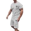 Mens Casual Palm Tree Print Short Sleeve T Shirt And Drawstring Shorts 2 Piece Set