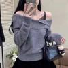 Andy Fleece Washing Water, Pure Desire One-word Neck Knitted Sweater Women's Autumn and Winter Splicing Lace Off-the-shoulder Sexy Sweater