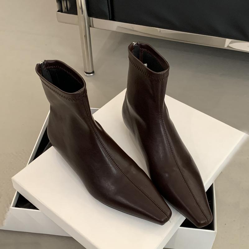 Ankle Boots for Women Flats Pointed Toe Leather Shoes  Winter Fashion Boots New Walking Leather Designer Chelsea Mujer Botas