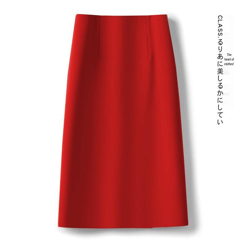 Petite High Waist Midi Skirt with Back Slit - Women's 2025 Spring/Autumn A-Line Slimming Style