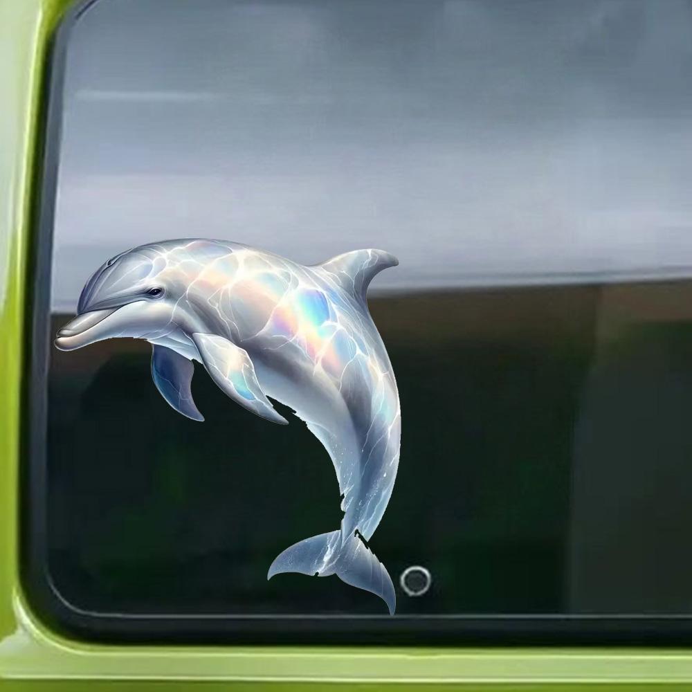 QT2029#15cm Moonlight Dolphin Waterproof Vinyl Car Decals for Windows, Bumper, Exterior Decorative Accessories, Blocking Scratches Stickers