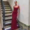 French European and American Style Sexy Suspender Dress, Thin Temperament Long Dress, Square Collar Waist, Solid Color Hip-wrapped Long Dress for Wome