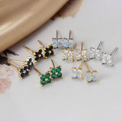 Fashion 7 Colors Crystal Flower Shape Stud Earrings For Women High Quality Stainless Steel  Stud Earrings Wedding Party Jewelry