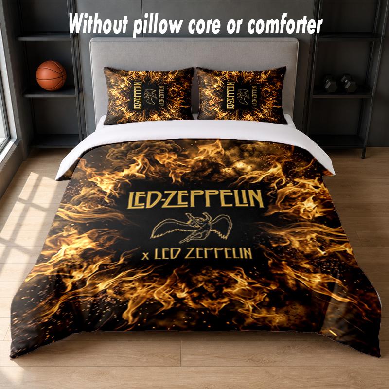 Led Zeppelin Design Postel Povlečení 1 Povlak na přikrývku + 2 Povlaky na polštář Měkké Prodyšné Domácí Lůžkoviny