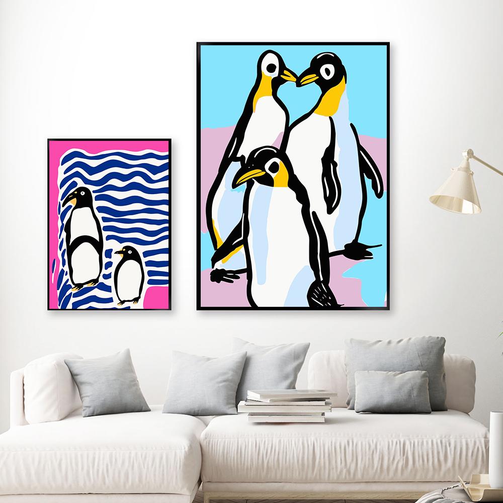 Cute Penguin Couple Poster Art Prints Scandinavian Hugging Penguins Family Wall Canavs Painting Nordic Kids Room Home Decor