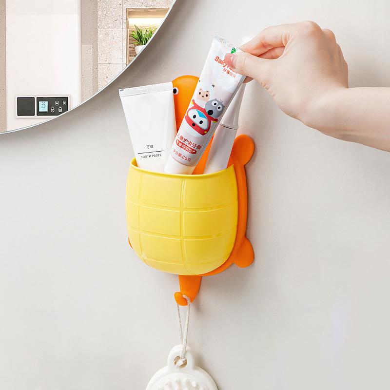 1Pc Cute Toothbrush Holder Wall Mounted Toothpaste Holder Turtle Shape Wall Shower Razor Holder Organizer Bathroom Storage Green