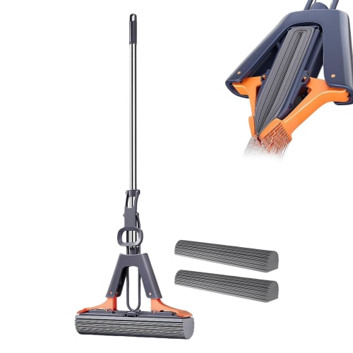 Floor Roller Mop, Cleaning PVA Sponge Floor Squeeze Mop | Floor Roller Mop for Marble Floors, Removes Dirt, Dust, and Hair, with Sponge Head Refills,