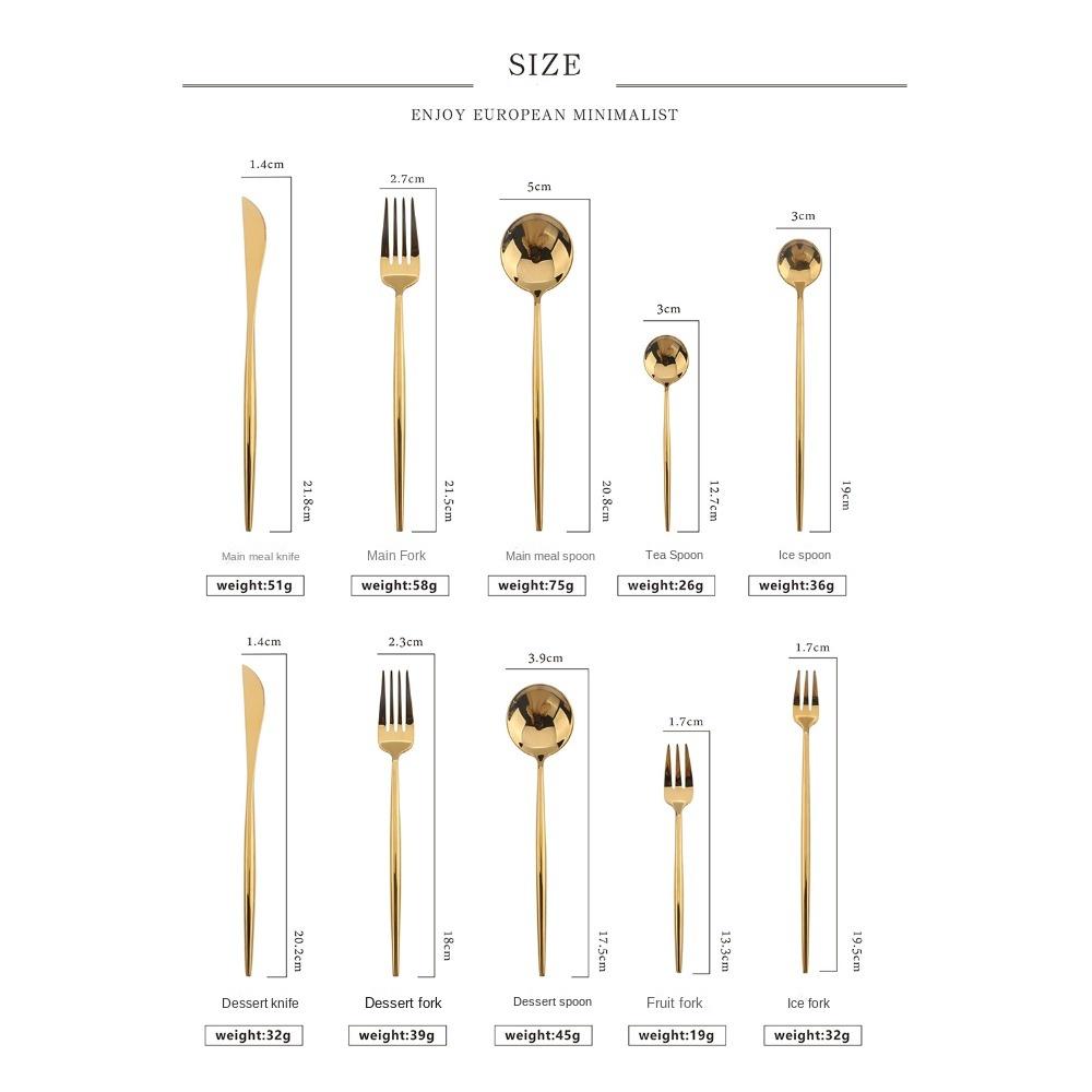 HANYANG 304 cuillères, fourchettes et baguettes en acier inoxydable miroir Portugal couteaux et fourchettes plaqués or argent brillant vaisselle occidentale d'hôtel