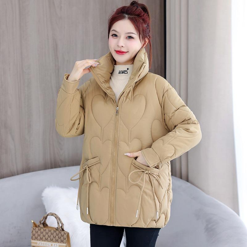 Large size cotton clothes women's fat mm winter short new fashion stand-up collar love embossed loose cotton-padded coat