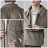 WEGO Unisex Knit Melton Zip Blouson Outerwear Cold Weather Solid Check Oversized Korean Size Type A Blue Men's Coat, Outerwear, Jacket, Pattern,
