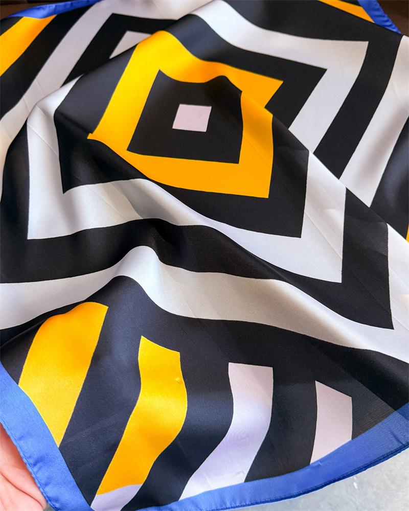 Striped Printed Silk Like Square Scarf For Women Fashion