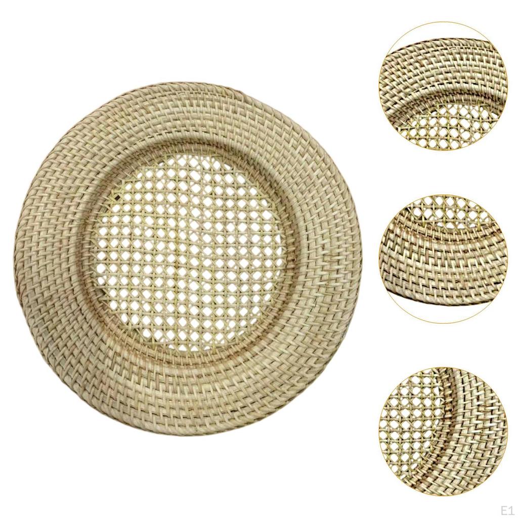 Rattan Charger Plate Picnic Basket Coffee Tea Holder Counter Rustic Dining Table for