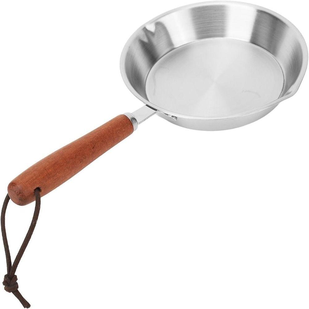 304 Stainless Steel Open Skillet Wooden Handle Butter Heating Pan New Frying Pan  Kitchen Supplies