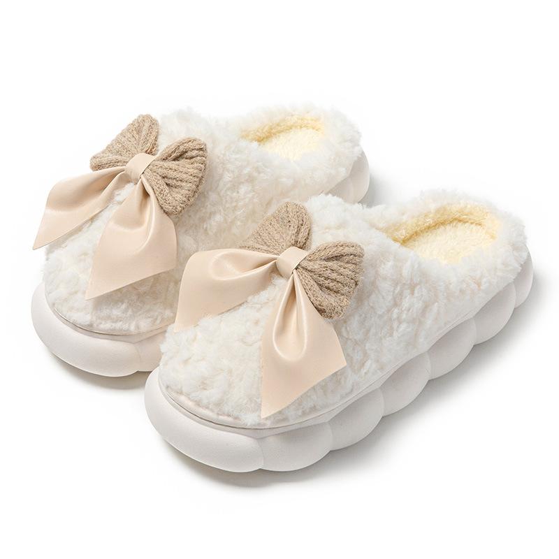 Winter Bow  Women Slippers Home Fur Slippers Women Warm Cotton Slippers Cute Cow Indoor Thickening Slippers