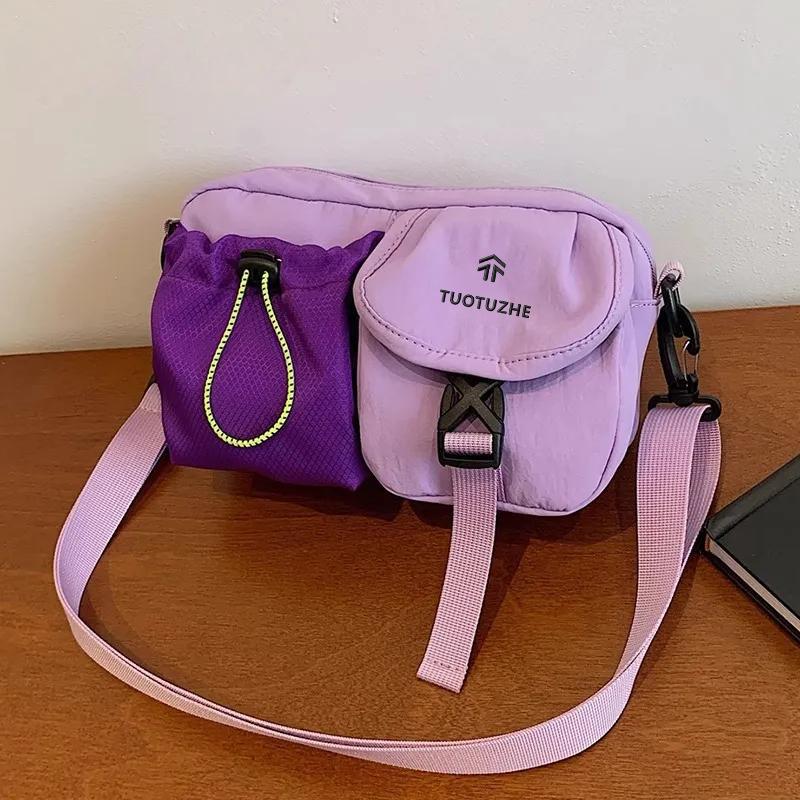 Premium commuter mobile phone messenger small bag women's new contrasting color multi-pocket nylon shoulder bag