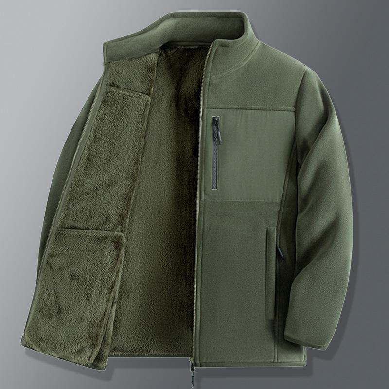 2025 Men's Autumn Winter Thick Velvet Dad Jacket - Loose Fit Cotton Top