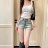 High Waist Distressed Denim Shorts - Women's Sexy Summer Hip-Hugging Petite Hot Pants
