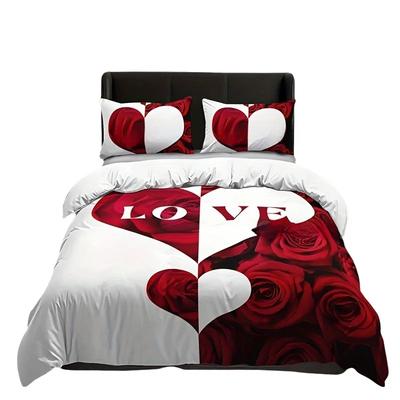Set Biancheria da Letto Cuore d'Amore Nuovi Romantici Bianchi e Rossi Copripiumino con Federe Senza Imbottitura Per Coppie