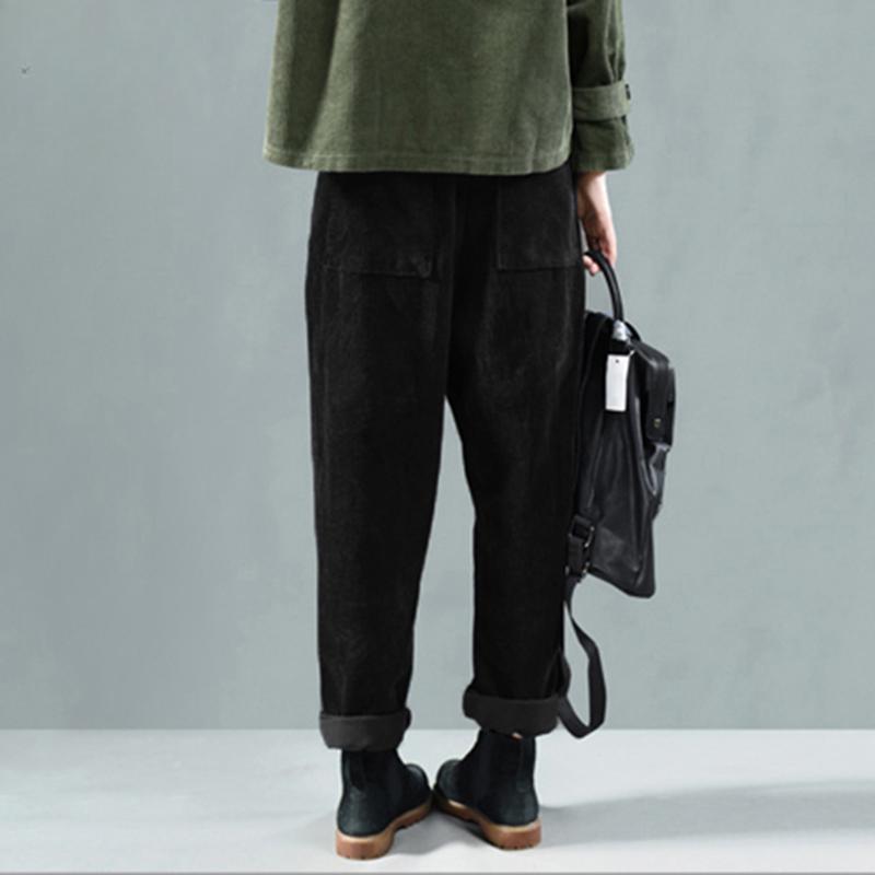 Casual Loose Elastic Waist Corduroy Pants Spring Autumn Harem Trousers