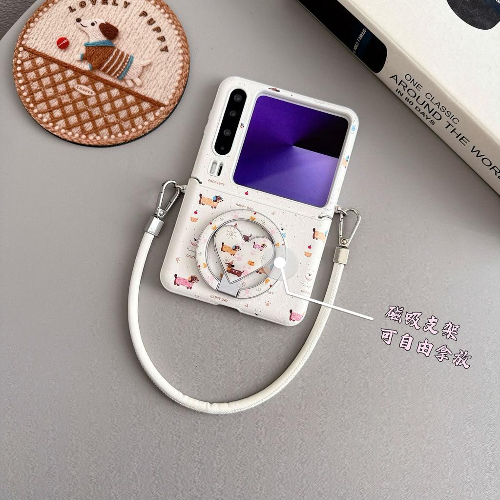 Applicable To Huawei PuraX Folding Screen Mobile Phone Case Magnetic Dachshund Dog Pocket1 Bracket Portable Rope  Hard Case