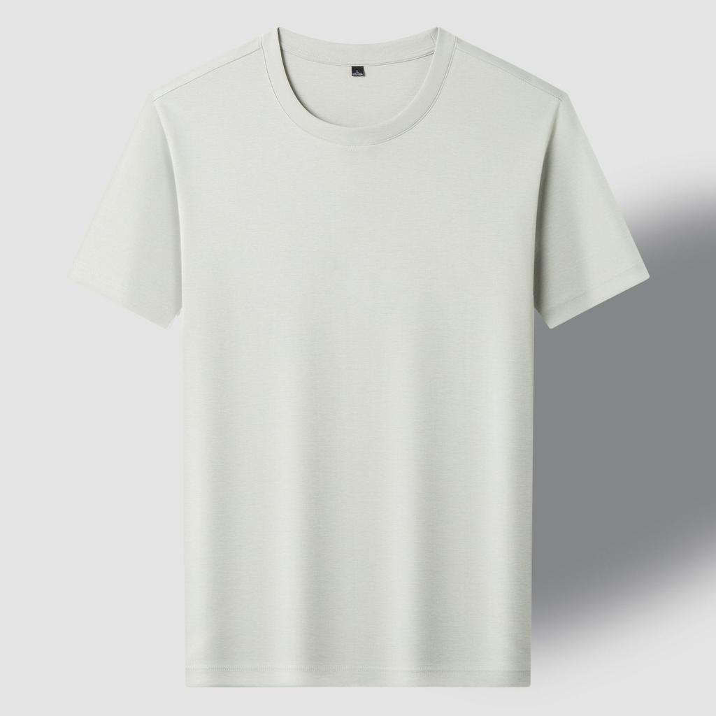 Men's New Summer Casual Cool Round Neck T-shirt 180g Fashionable Versatile Skin-friendly Solid Color Top